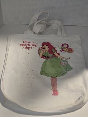 Canvas Tote Bag with Green Dress Print - Have a Sparkling Day